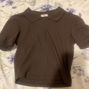 Brown Ribbed Polo Shirt